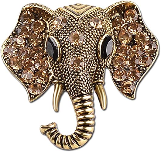 Retro Elephant Brooch Pins, Fashion Crystal Rhinestone Animal Elephant Head Lapel Pin Suit Corsage Accessories Jewelry Unisex