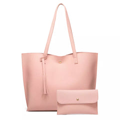 Daily use handbags , large handbag with tassel and small bag Women's Soft Faux Leather Tote Shoulder Bag  Big Capacity