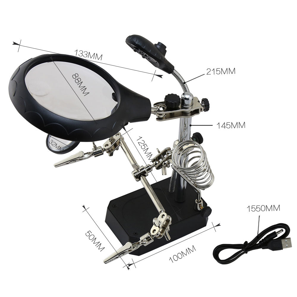 Function 5X LED Stand Clips 3 in 1 Welding Magnifying Glass For Repairing PCB Mobile Phone Screen Magnifier helping hand