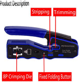 RJ45 Crimp Tool Ethernet Crimping Tool All-in-one Crimper Wire Stripper Cutter For Pass Through Cat6 Cat5e Connectors With Replacement Blades