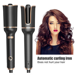 Automatic Hair Curling Iron with Ceramic Ionic Barrel, Smart Anti-Stuck, Auto Rotating Hair Curling Wand with Temperature Display and Timer, Professional Hair Curler Styling Tool - Red