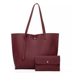 Daily use handbags , large handbag with tassel and small bag Women's Soft Faux Leather Tote Shoulder Bag  Big Capacity