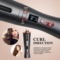 Automatic Curling Iron, Cordless Hair Curler with 6 Temps & Timer, Wireless Rotating Curling Iron, Portable Rechargeable Ceramic Barrel Wave Wand, Fast Heating Spin Hair Curling Irons for Styling