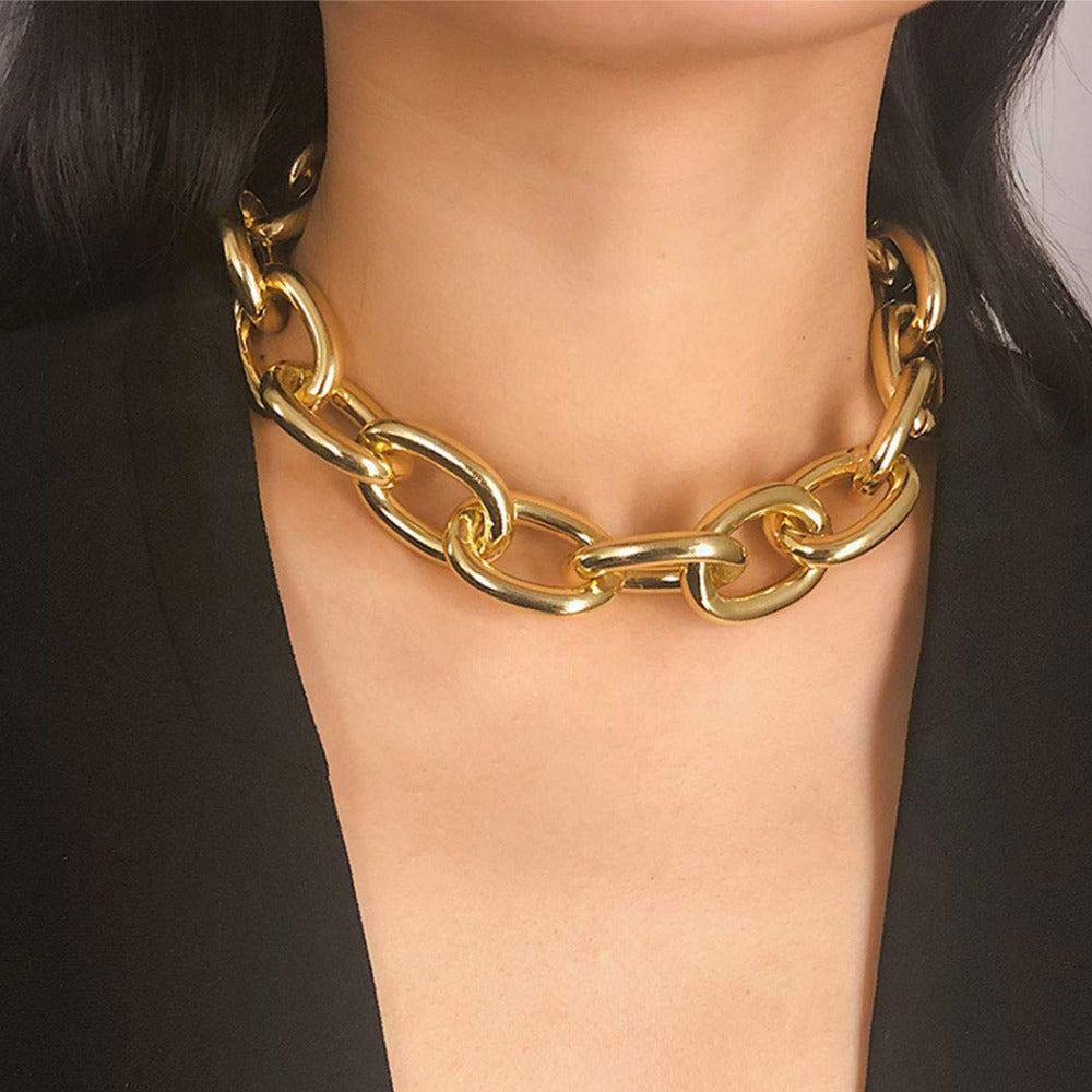 Chunky Choker Necklace Gold Cuban Link Chain Thick Necklaces Punk Jewelry for Women and Girls (Gold cuban chain)
