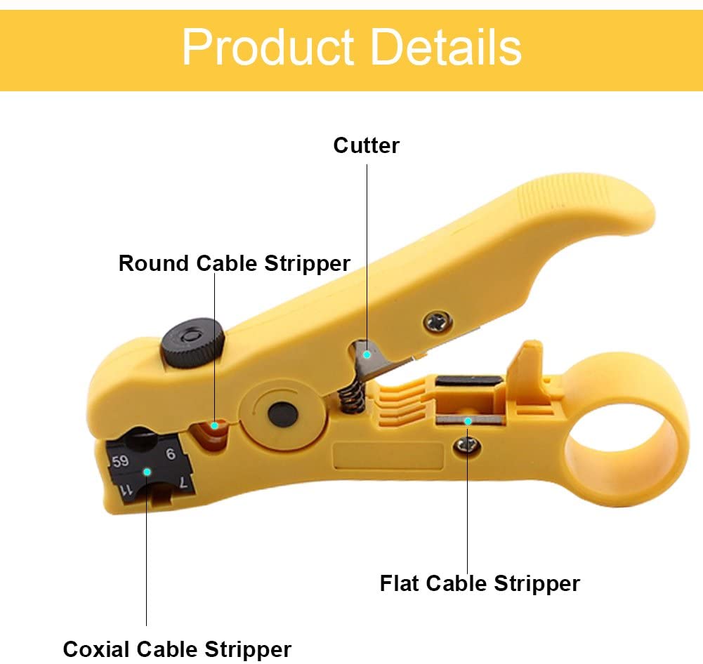 Coaxial Cable Cutter/Prepping Tool for RG59, RG6, RG7, and RG11 - Stripping Tool for Category Cable- CAT6 CAT5 CAT3 Stripper