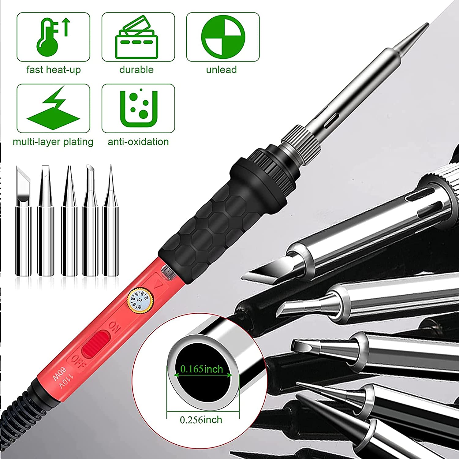 Soldering Iron Tips, 5 PCS 900M Series Solder Tips, Lead-free Replacement Welding Tips, 900M-K/2.4D/B/3C/I, for 900M solder iron/Soldering Station