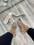 Ladies heels with chain design and long strap, women heel shoe