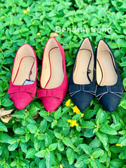 Flats women shoes pleated Bow with with lining.