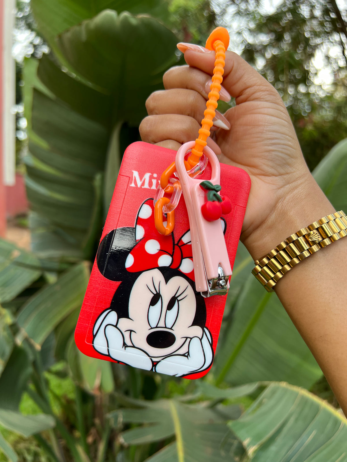 Id card holder keychain, key holder mickie mouse nail cutter