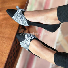 Ladies Checked Knotted Shoes Flat Shoe With Knot Pointed Toe Shoes