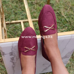 Loafers Women Shoes Loafer With Metal Ladies Shoe Buckle Flats 37 / Maroon