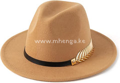 Womens Wide Brim Fedora Panama Hat With Metal Belt Buckle